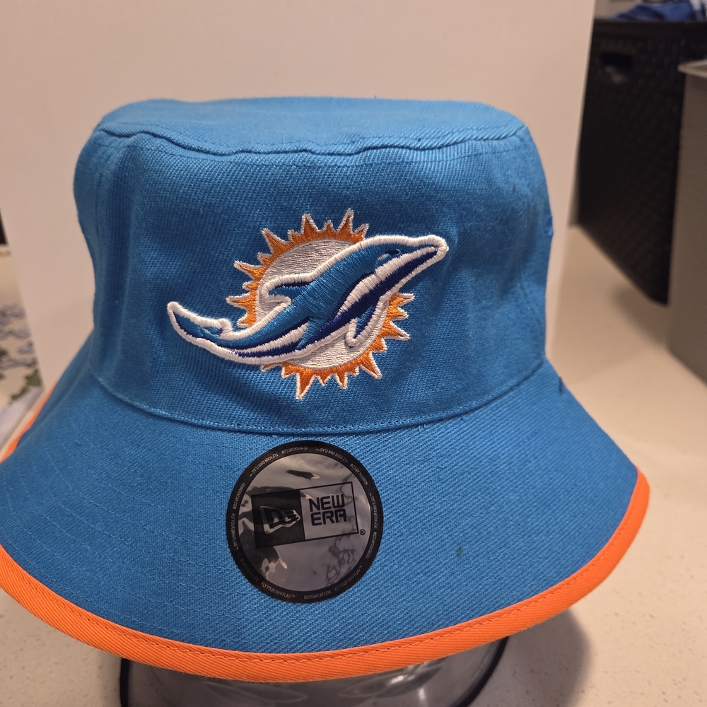 Miami Dolphins New Era Aqua and Orange Bucket Hat